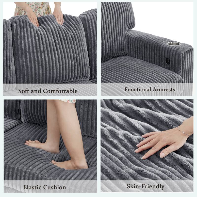 GDFStudio - Modern 5-Seat Sectional L-Shaped Sofa with Pull-Out Sleeper Bed, Storage, Cup Holder & USB Charging - 81"W