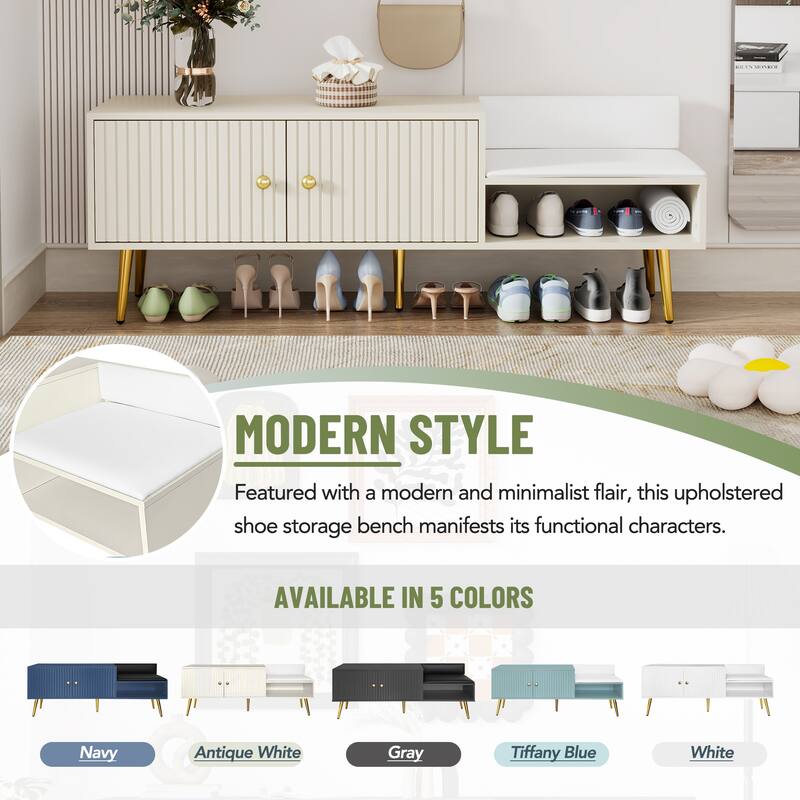 Modern Shoe Storage Bench with Hidden Storage and Upholstered Cushions for Bedside Living Room and Entryway