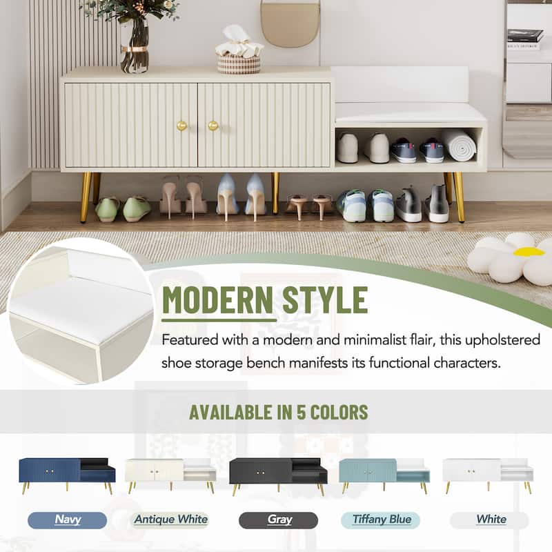 Upholstered Storage Bench with Hidden Storage,Metal Handles and Legs