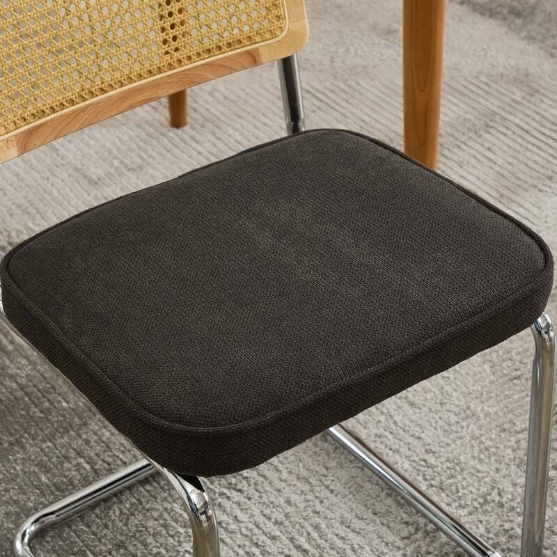 Mid Century Modern Dining Chairs Set of 2, Natural Cane Back & Stainless Chrome Base, Upholstered Rattan Kitchen Chairs