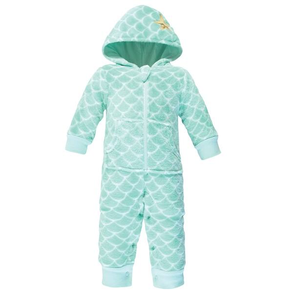 slide 1 of 1, Hudson Baby Infant Girl Plush Jumpsuits, Mermaid 0-3 Months - Mermaid
