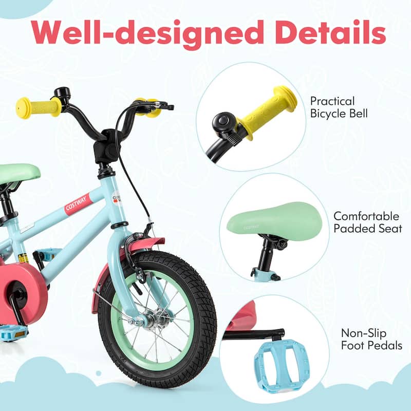 Costway 12" Kids Bike with Adjustable Saddle Handlebar Removable - See Details