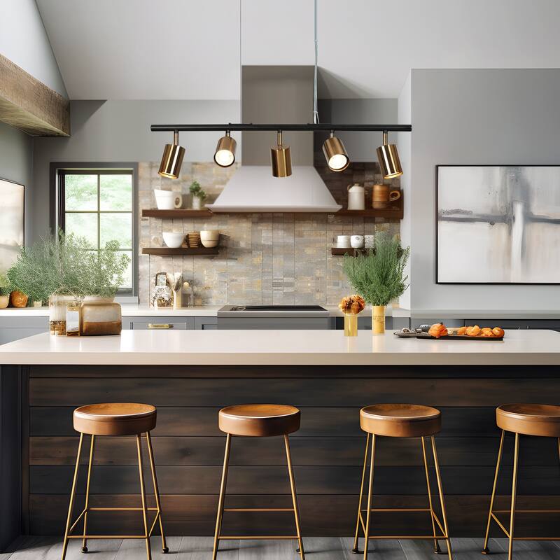 Modern 5-Light Black Gold Chandelier Metal Linear Island Lights for Dining Room