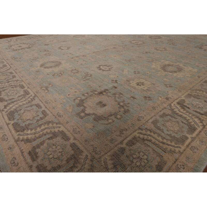 Vegetable Dye Oushak Area Rug Hand-Knotted Blue Wool Carpet - 8'3" x 10'0"