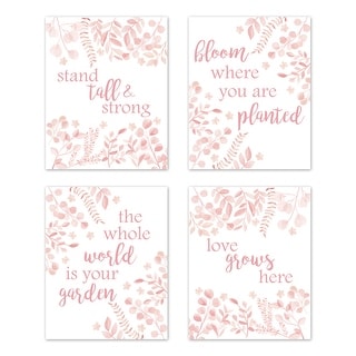 Blush Pink and White Floral Leaf Wall Decor Art Prints Set of 4 Boho Chic Bohemian Watercolor Botanical Flower Woodland Tropical