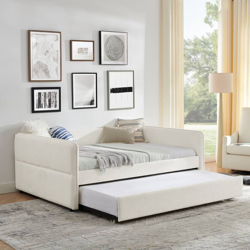 Daybed with Trundle Upholstered Tufted Sofa Bed