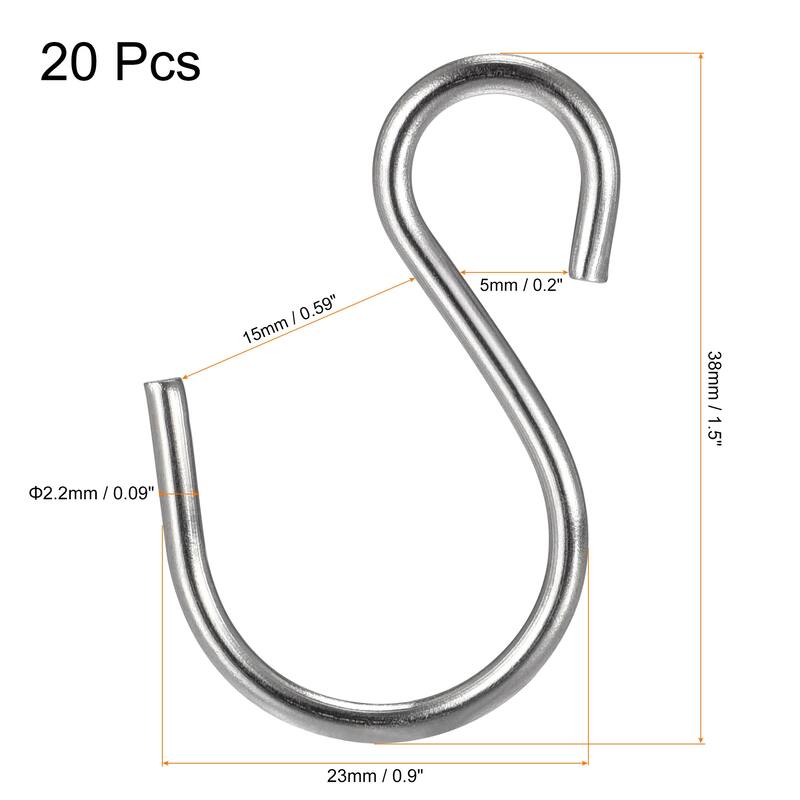 20pcs S Hanging Hooks 1.5 x 0.9 Inch S Shaped Hanger Silver - Silver
