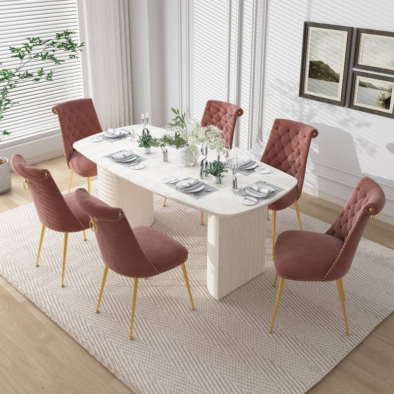 7-Piece Clihome Modern Wood Table Velvet Chair Dining Set