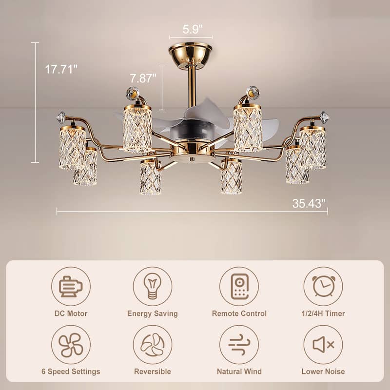 Modern Fandelier with Light and Remote, Modern luxury LED Chandelier Ceiling Fan for Living Room