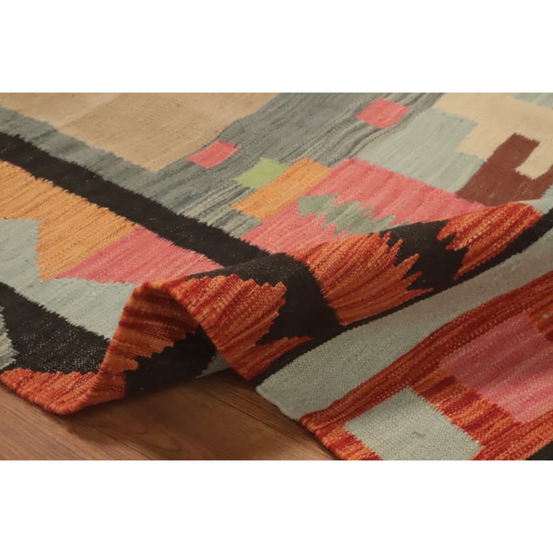 Hand Woven Oriental 100% Wool Carpet Southwestern Tribal Multi-Colored Kilim Area Rug - 7' 9'' X 5' 1''