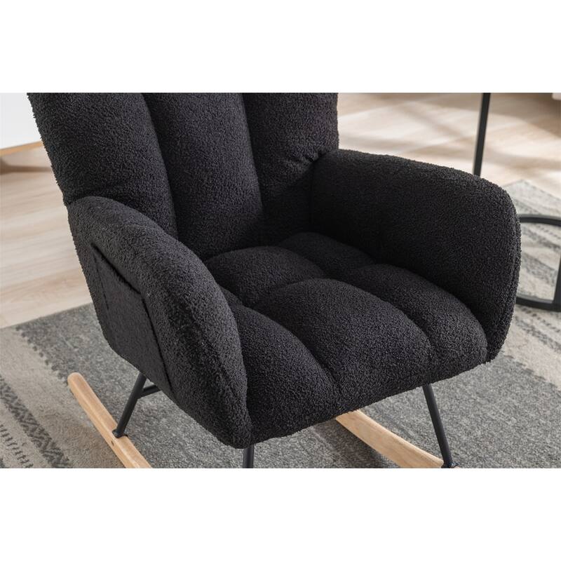 Rocking Chair Upholstered Glider Rocker Rocking Accent Chair Padded Seat with High Backrest Armchair