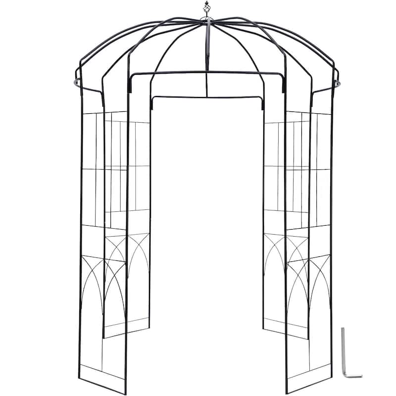 Outdoor Metal Garden Arbor Arch, Birdcage Trellis for Climbing Plants