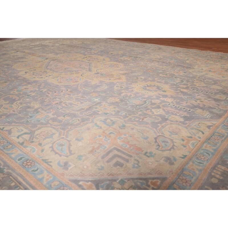 Geometric Tabriz Persian Vintage Rug Hand-Knotted Wool Carpet - 9'6"x 13'2"