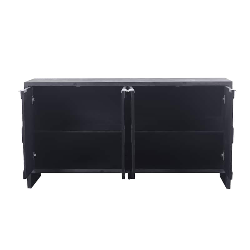 60" Farmhouse Antique Black 4 Wooden Door Sideboard Buffet Server Accent Storage Cabinet