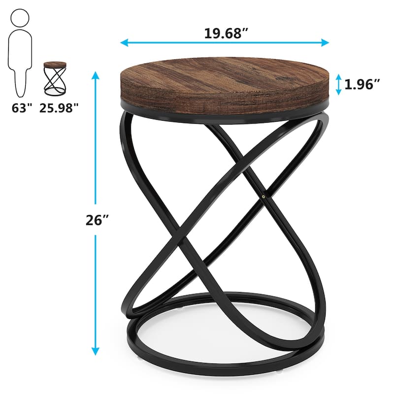 19-Inch Modern Round End Side Table with Metal Farme for Sofa Side Living Room Bedroom