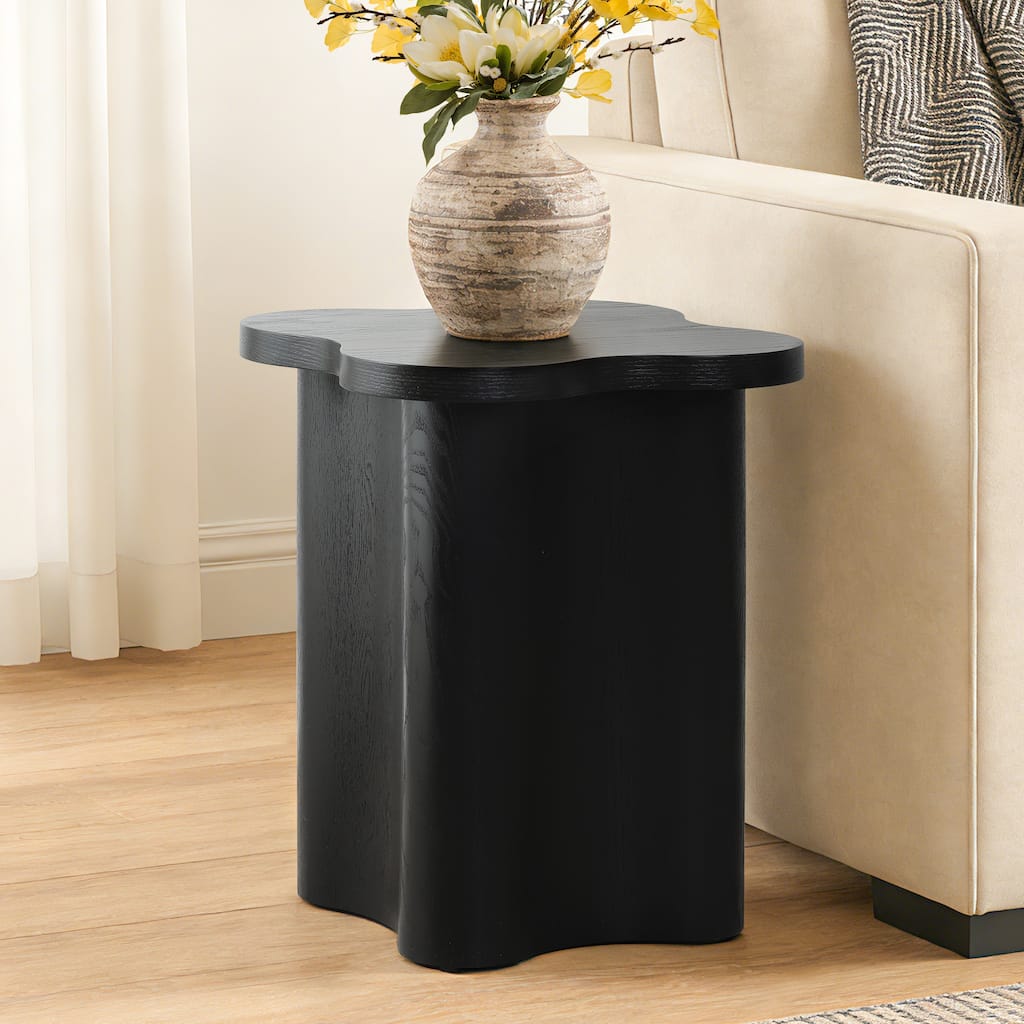Black Modern Cloverleaf MDF Wood Side Table - 20.28" H