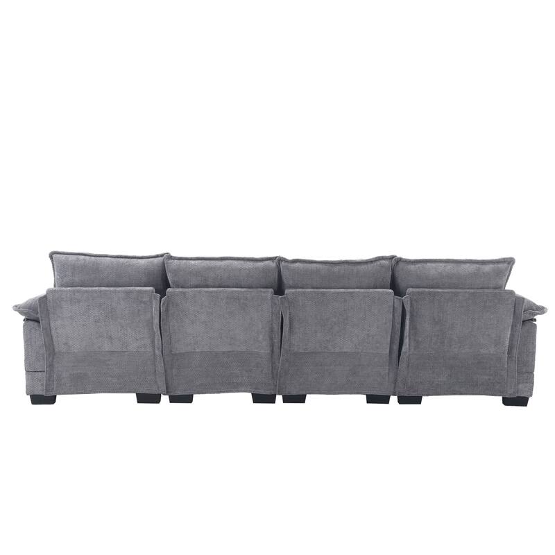 U-shaped Recliner Sofa Chenille Upholstered Chaise Sectional Sofa Symmetrical Reclining Couch with Double Thick Cushions