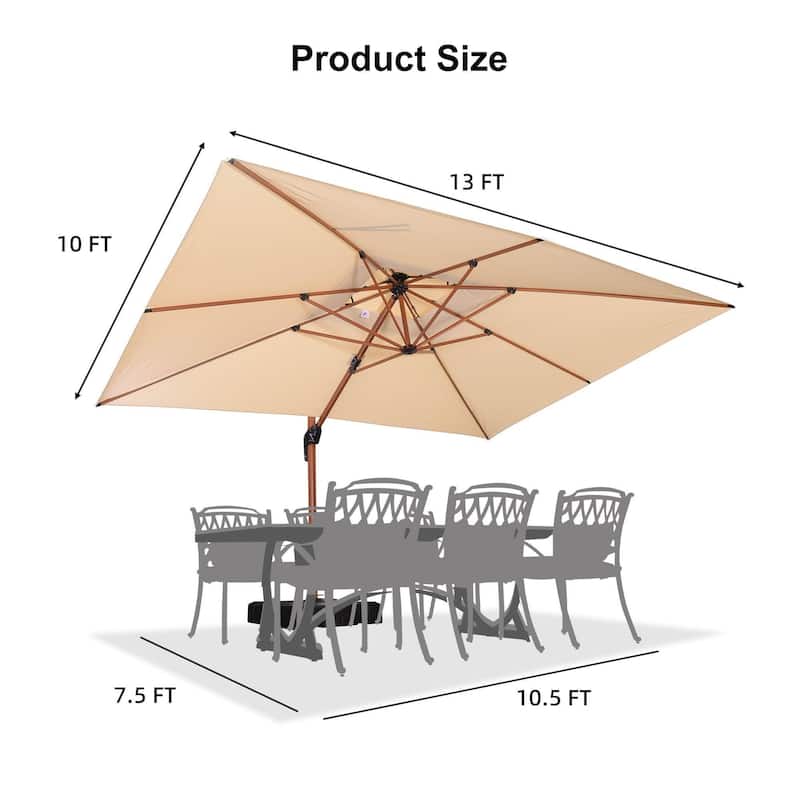 PURPLE LEAF 9x12/10x13ft Rectangular Patio Cantilever Umbrella in Wood Color