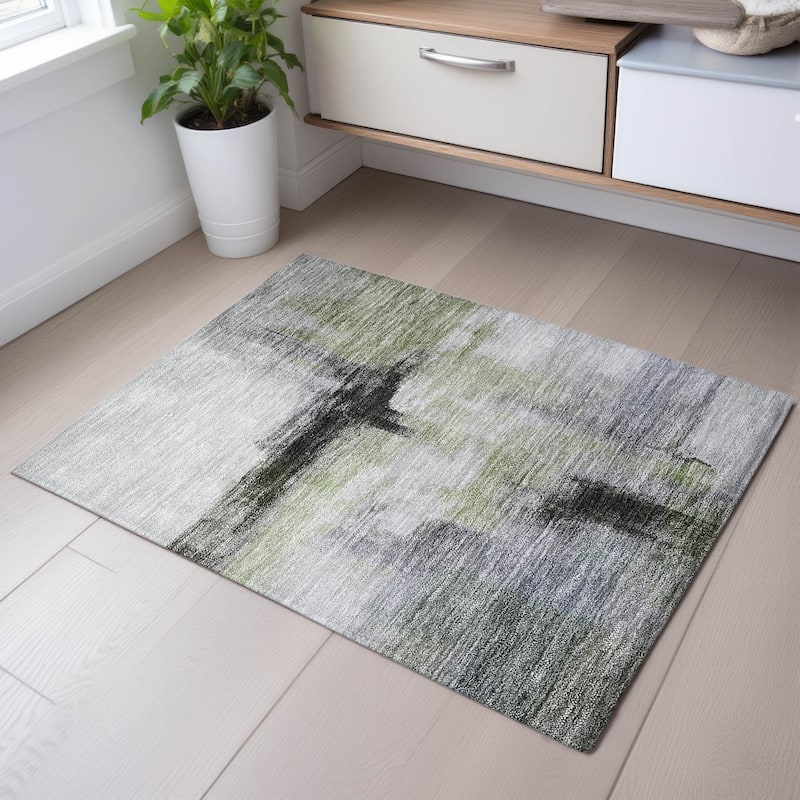 Premium Washable Super Soft Casual Contemporary Mayfield Rug - Sage - 1'8" x 2'6"