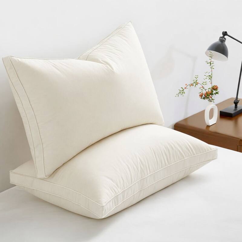 Set of 2 Organic Cotton 90% Down Feather Bed Pillows Made in Germany