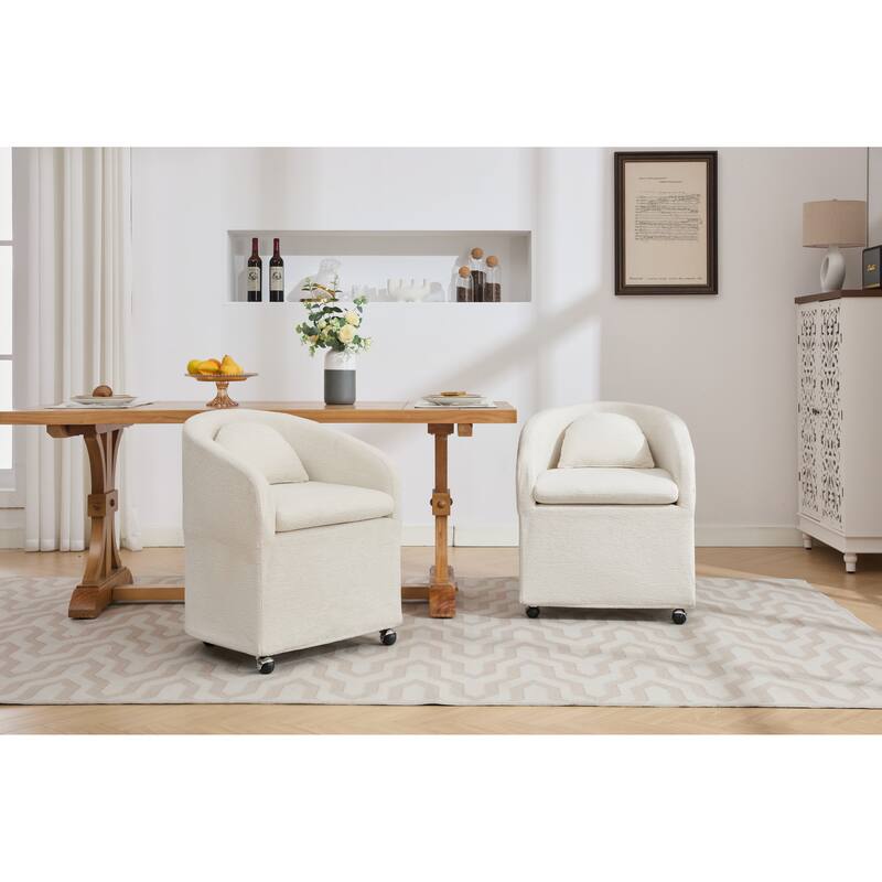 Modern 360° Rotating Fabric Kitchen Dining Chair with Back Cushion Universal Wheels for Dining Room Kitchen Living Room Bedroom