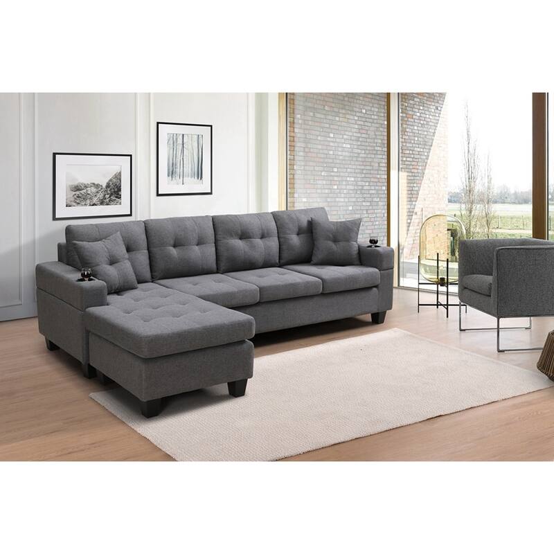 Sectional Sofa Living Room with L Shape Chaise Lounge and cup holder