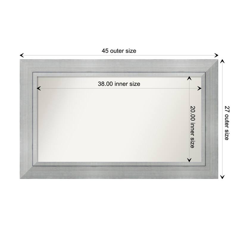 Romano Silver Framed Non-Beveled Custom Wall Mirror, Bathroom Vanity Mirror - Outer Size: 45.25 x 27.25