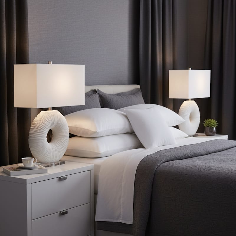 Stone Table Lamp Modern Rectangular Oval Shade Accent - 31" White - 31.0"