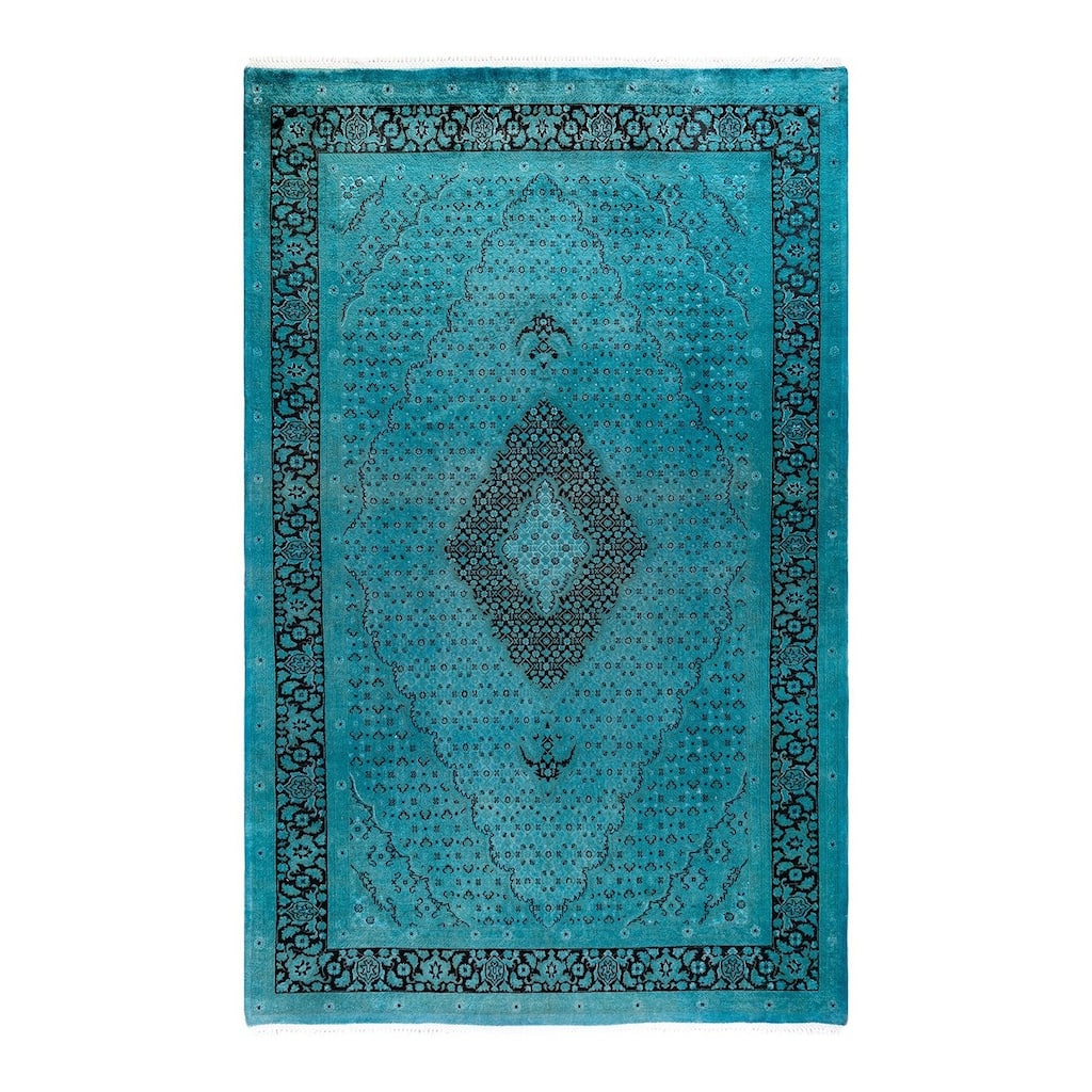 Overton Hand Knotted Wool Vintage Inspired Modern Contemporary Overdyed Blue Area Rug - 6' 0" x 9' 5"