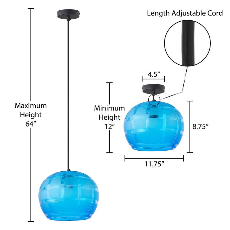 Catharine River of Goods Black Metal and Hand Blown Glass 11.75-Inch Pendant Light with Adjustable Hanging Cord