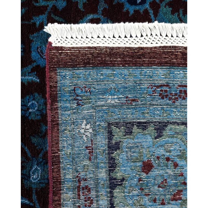 Overton Hand Knotted Wool Vintage Inspired Modern Contemporary Overdyed Blue Area Rug - 8' 1" x 10' 5"