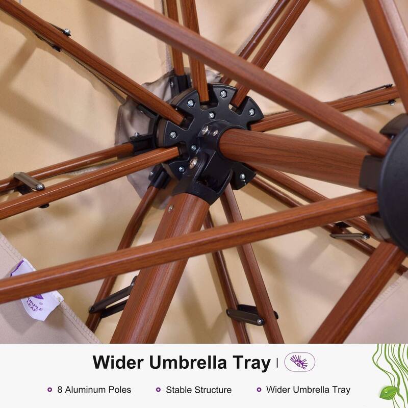 PURPLE LEAF 13ft Round Wood Pattern Patio Cantilever Umbrella with Base