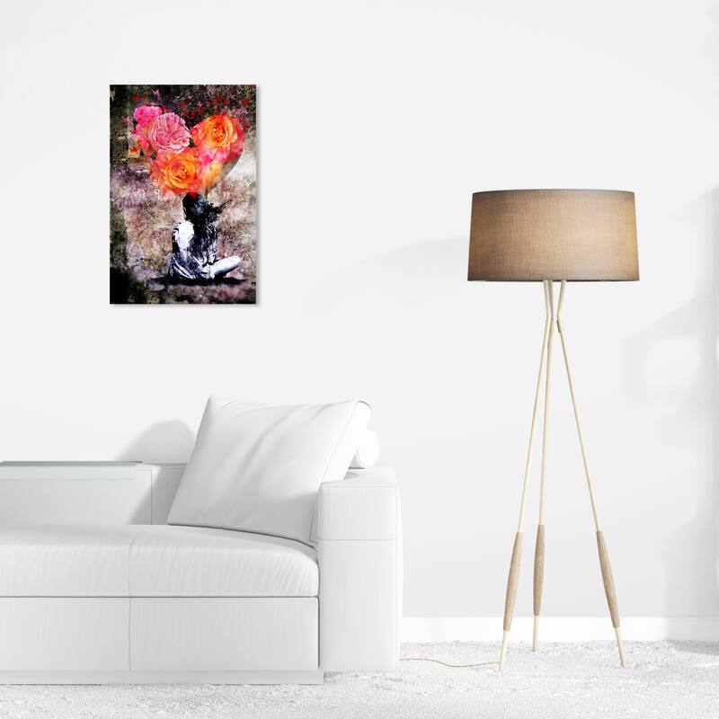 Wynwood Studio Canvas Floral and Botanical Rose Heart Flutter Orange and Modern & Contemporary Wall Art Canvas Print - 24 x 16
