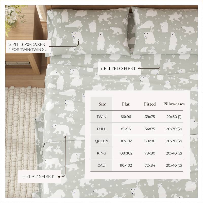 Linery & Co. Ultra-Soft Turkish Cotton Flannel Christmas Print Sheet Set