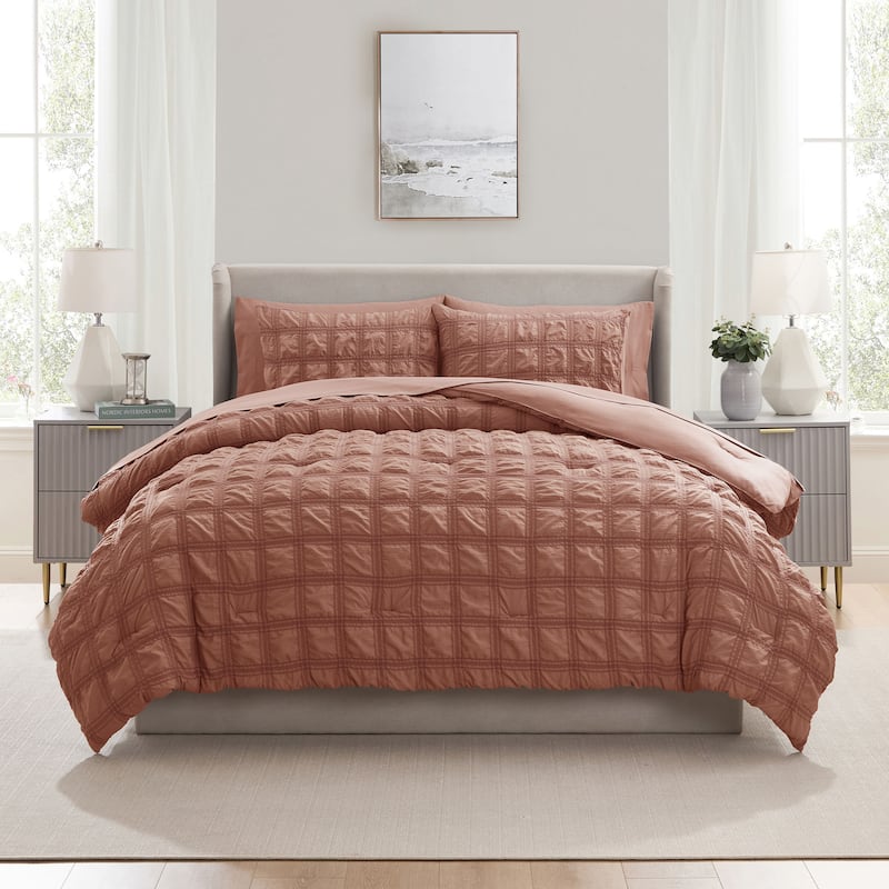 Empyrean Modern Comforter Seer Sucker - Mocha Brown - Queen