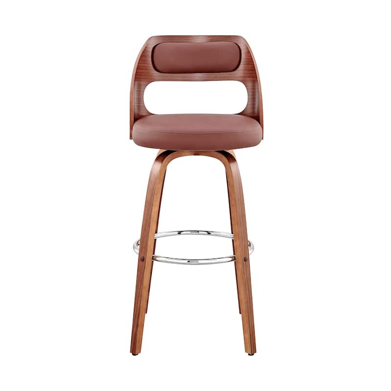 Julius Mid-Century Swivel Faux Leather and Wood Counter or Bar Stool