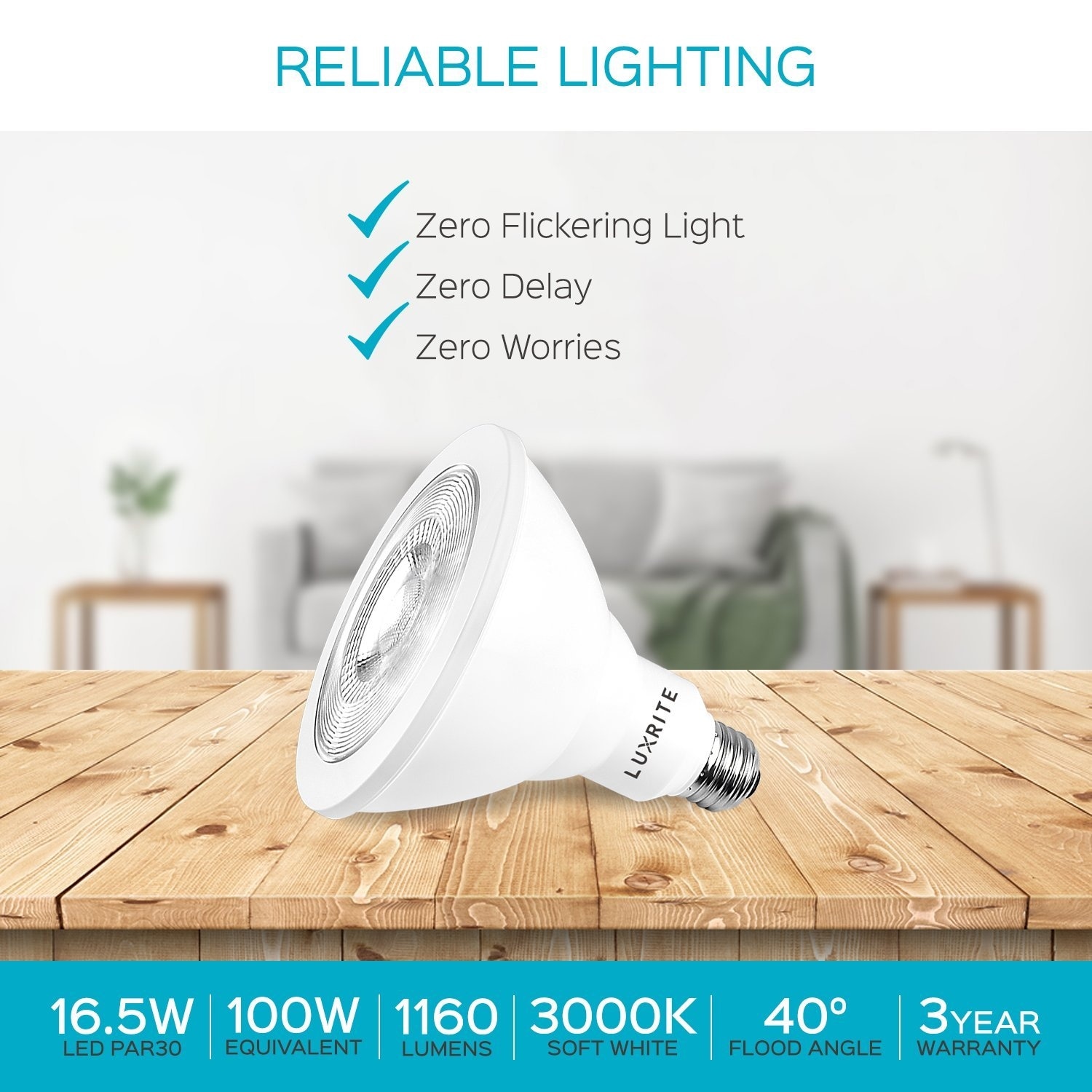 Luxrite PAR38 LED Flood Light Bulb, 100W Equivalent, Dimmable, 1160 Lumens,  Energy Star, Damp Rated, E26 Base (4 Pack) - Bed Bath \u0026 Beyond - 28820322, image size:1500x1500