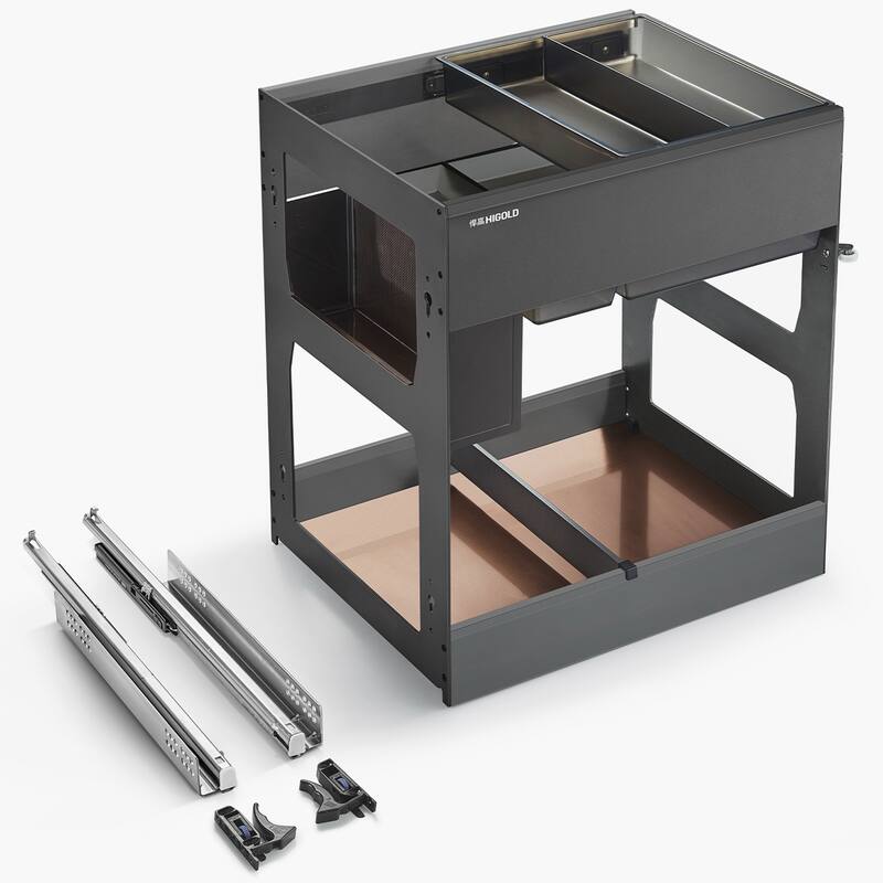 HIGOLD Shearer 4.0 Aluminum Pull Out Cabinet Organizer Side-out Seasoning Drawer for Kitchen 350mm