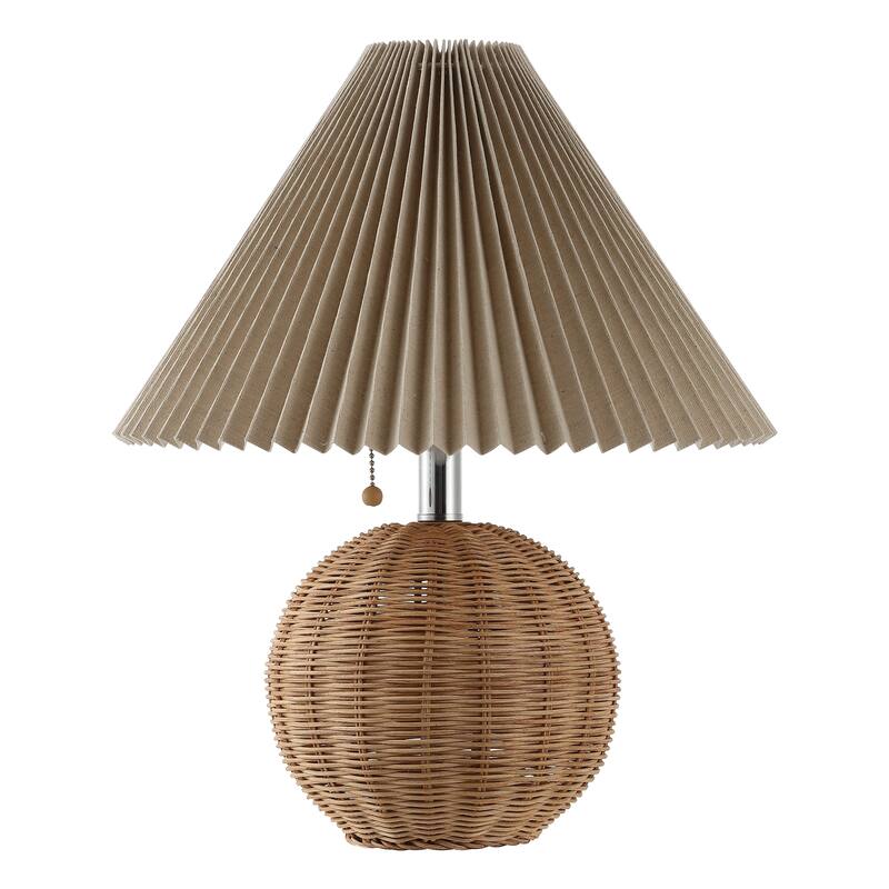 Arvid 17.25" Coastal Scandinavian Resin/Iron Sphere LED Table Lamp with Pleated Shade and Pull Chain, by JONATHAN Y