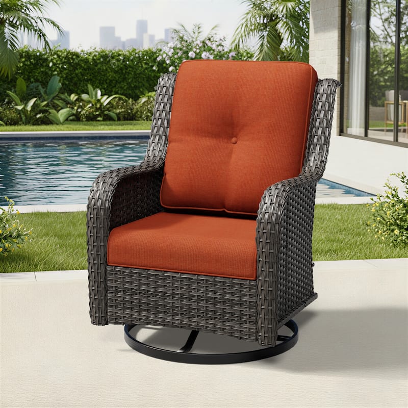 Cozywor Brown Wicker Patio Swivel Rocking Chair