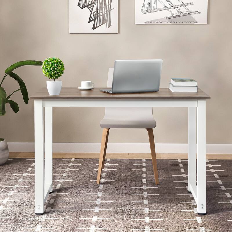 Wooden Computer Desk High Strength Compact Study Table for Home Office and School Gray Finish
