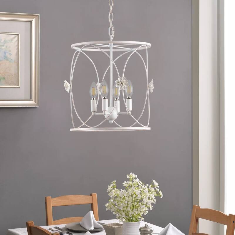 Romantic Bohemian 4-Light White Openwork Pendant Light Fixtures for Kichen Island