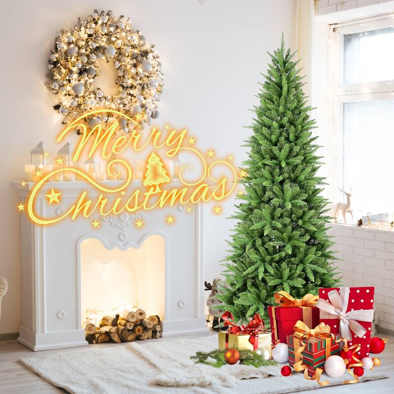 Slim Artificial Christmas Tree - PE+PVC Branches, Hinged Design, Metal Stand, Small Spaces - Green