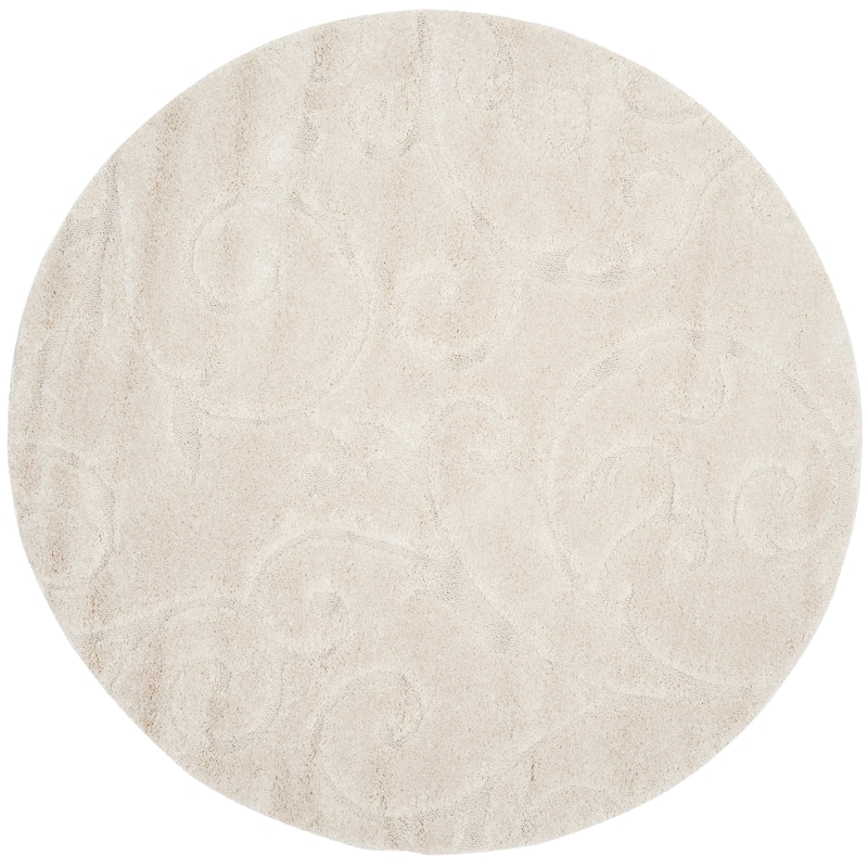 SAFAVIEH Florida Shag Shahin Scroll 1.2-inch Thick Textured Rug - 4' Round - Creme