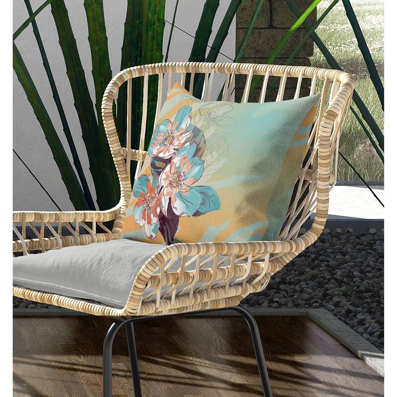 Rosemary Romance Indoor/Outdoor Reversible Throw Pillow Orange and Cyan