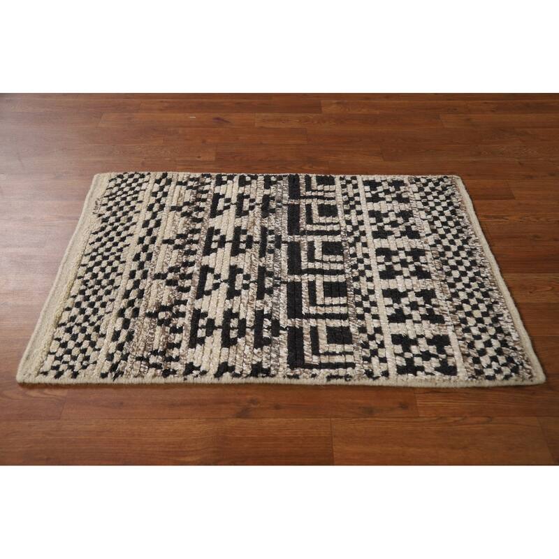 Geometric Moroccan Indian Foyer Rug Hand-Knotted Wool Carpet - 2'0"x 3'0"