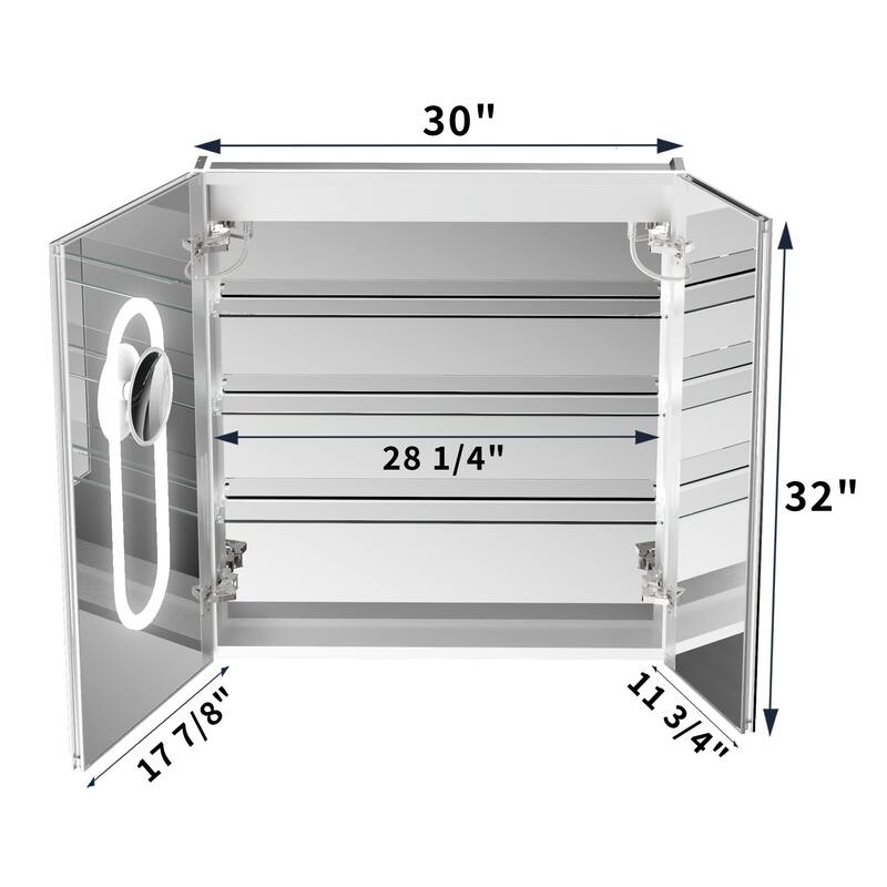 Modland 30-48" W x 32" H LED Smart Medicine Cabinet with Anti-Fog & USB