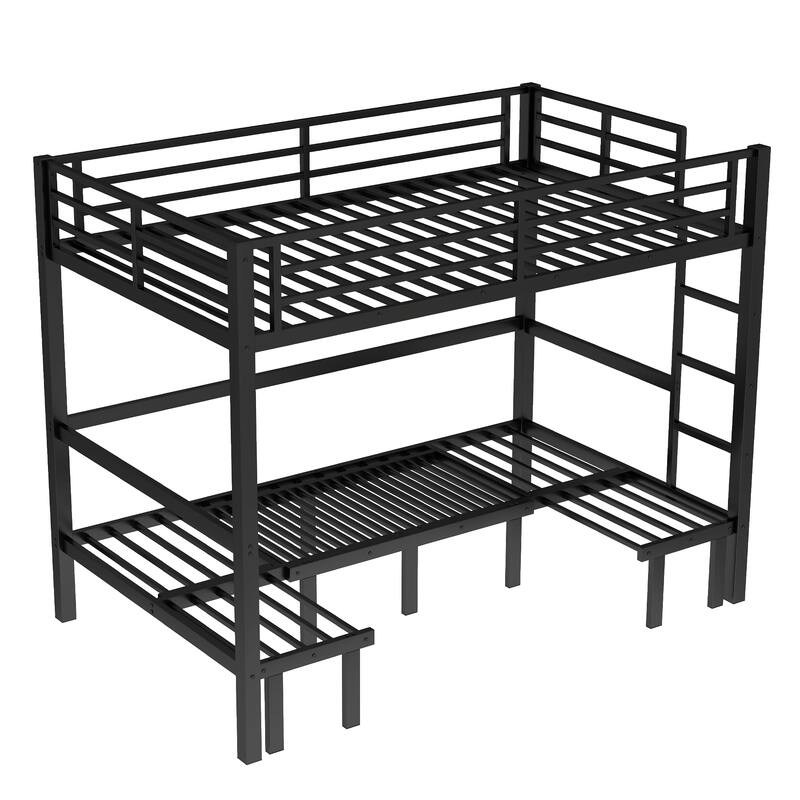 Pull-Out Metal Bunk Bed Set, Twin XL Over Twin XL Size with 3-Section Lower Bunk Extension