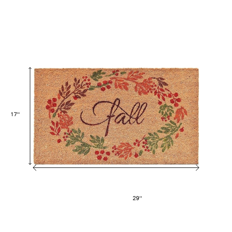 HomeRoots 17" X 29" Natural Green And Orange Fall Leaves Coir Outdoor Door Mat - 17' X '29