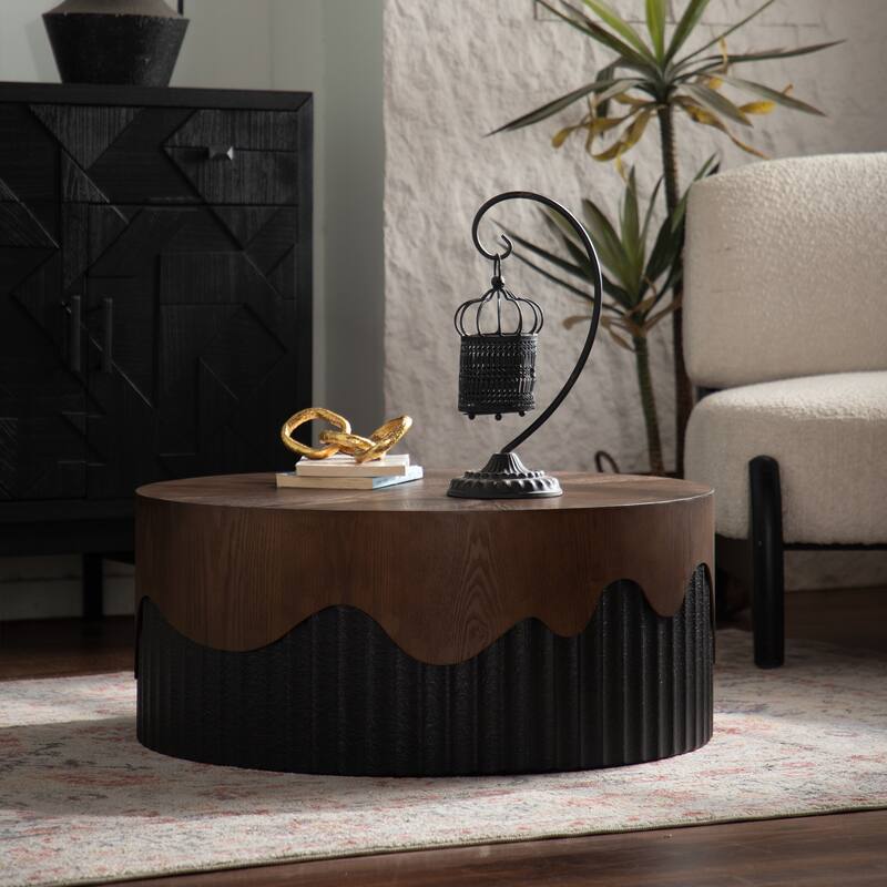 Wood Coffee Table with Bark Texture, Round Accent Table Tea Table, Handcrafted Side Table Sofa Table